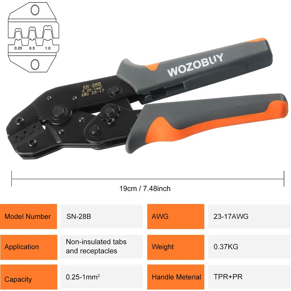 SN-28B AWG23-16 Ratchet Crimping Tool,for 2.54mm 1 2 3 4 5 6 7 Pin Housing Connector Male Female Pin Header Crimp Connector