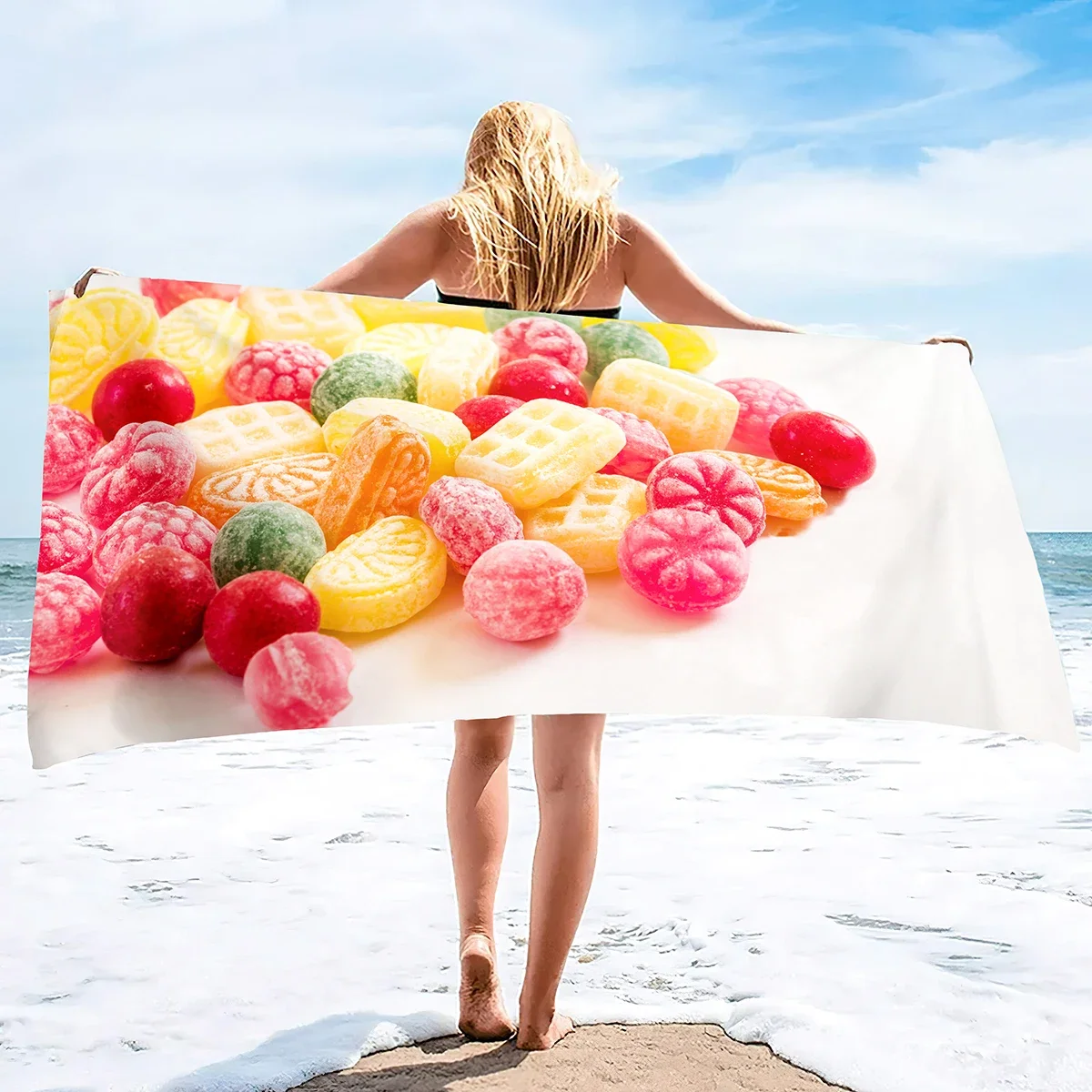 Candy Beach Towel Sugar Print Quick Dry Towel Sand Proof Beach Towel Absorbent Beach Accessories
