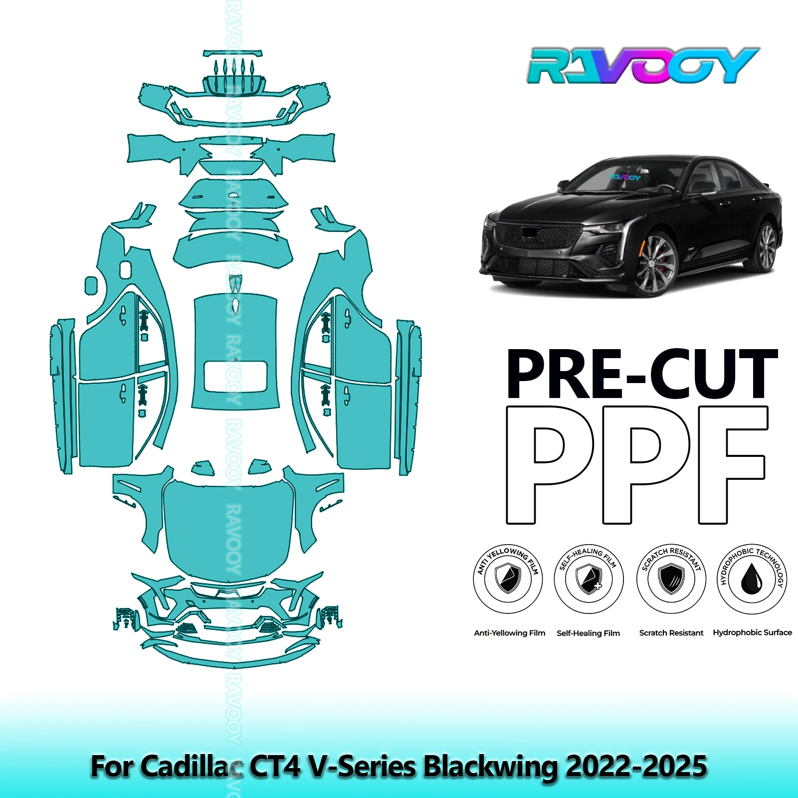 

Car Precut PPF Paint Protection Film Full Vehicle For Cadillac CT4 V-Series Blackwing 2022-2025