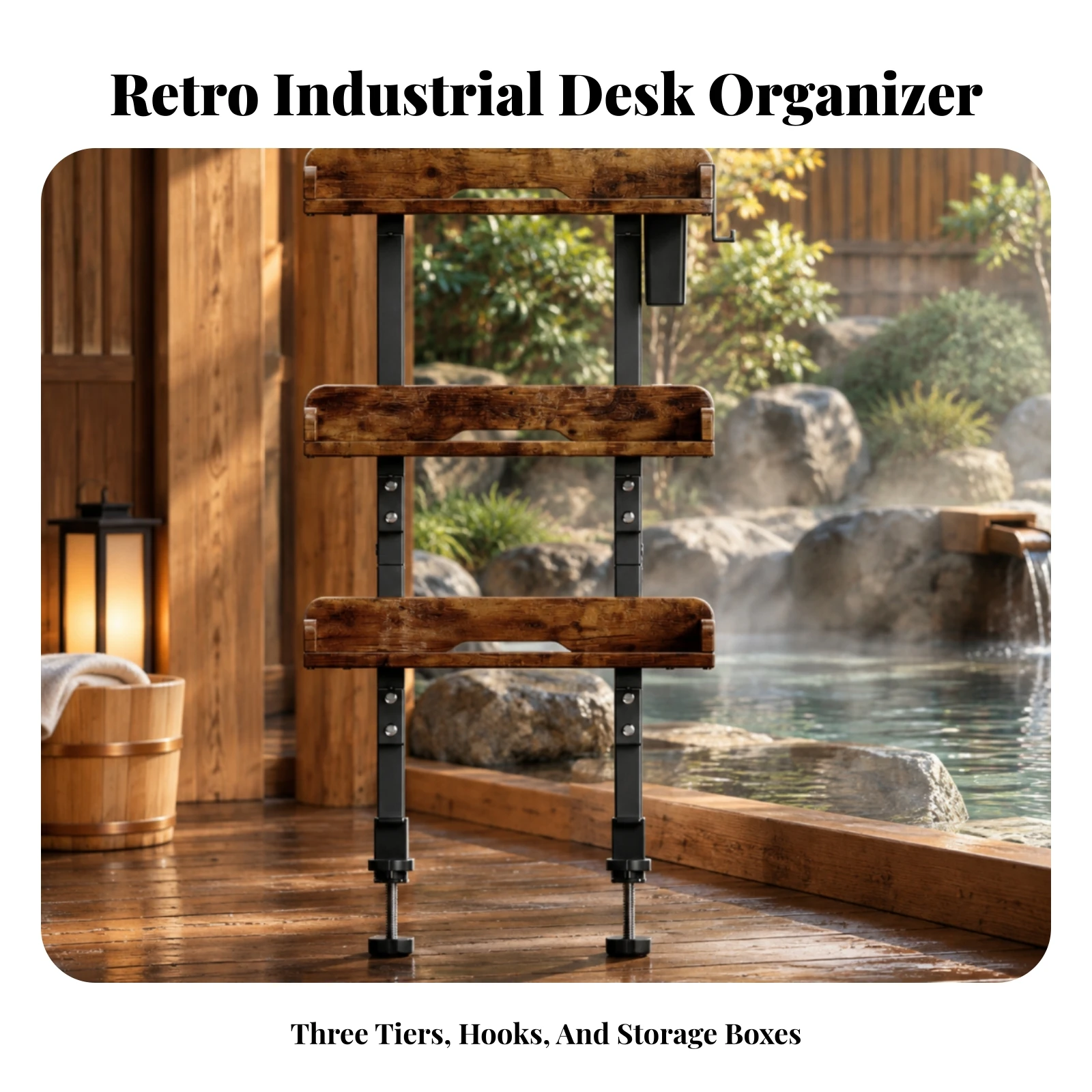 3-Tier Desk Storage Shelf Metal Frame Three-Tier Desktop Shelf Adjustable Height Desk Organizer Sturdy Non-Slip for Home Office