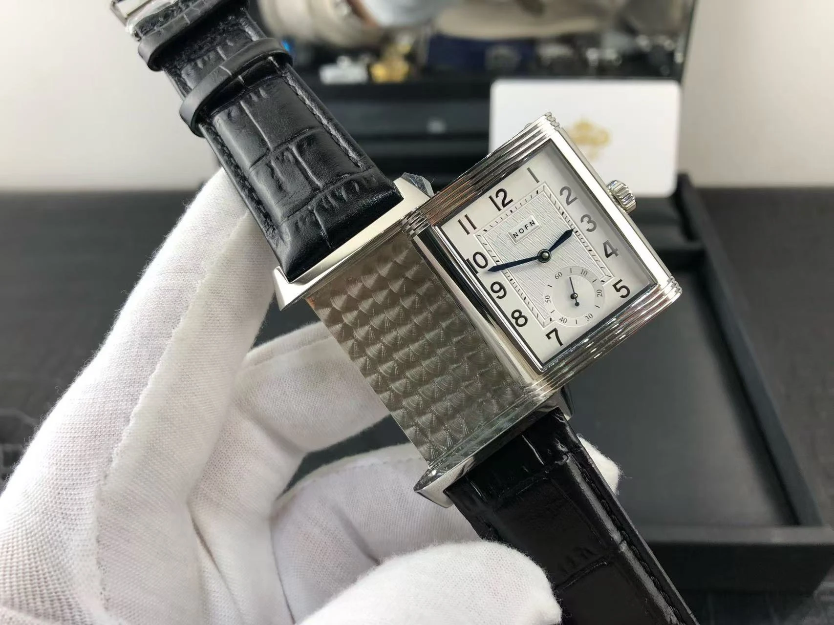 Nofn man squre Reverso Tribute Small Seconds  Leather Strap A854A 2 face automatick mechanica man male watch for man menl