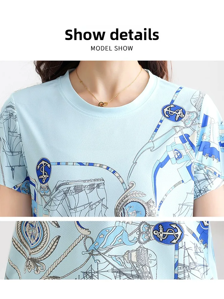 TUCANO Qui Dry Spor T-shirt femme soie glacée ort Sve Faionable Anti-âge maman haut d'été coréen Sle coupe ample