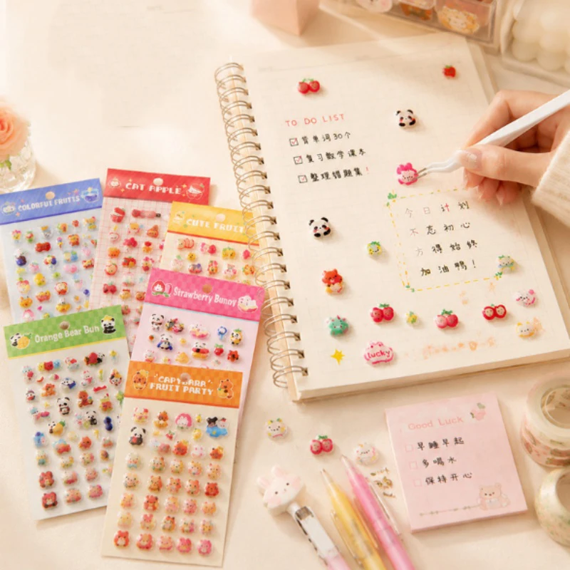24pcs/lot Kawaii Fruit Animal 3D Stickers Cute Scrapbooking DIY Diary Decorative Stationery Sticker Album Stick Label