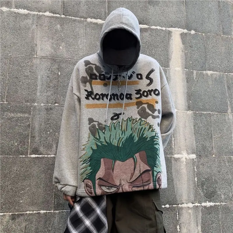 Cartoon Sweatshirt One Piece Zoro Creative Anime Joint Peripheral Fashion Print Student Loose Ins Hooded Casual Versatile Top