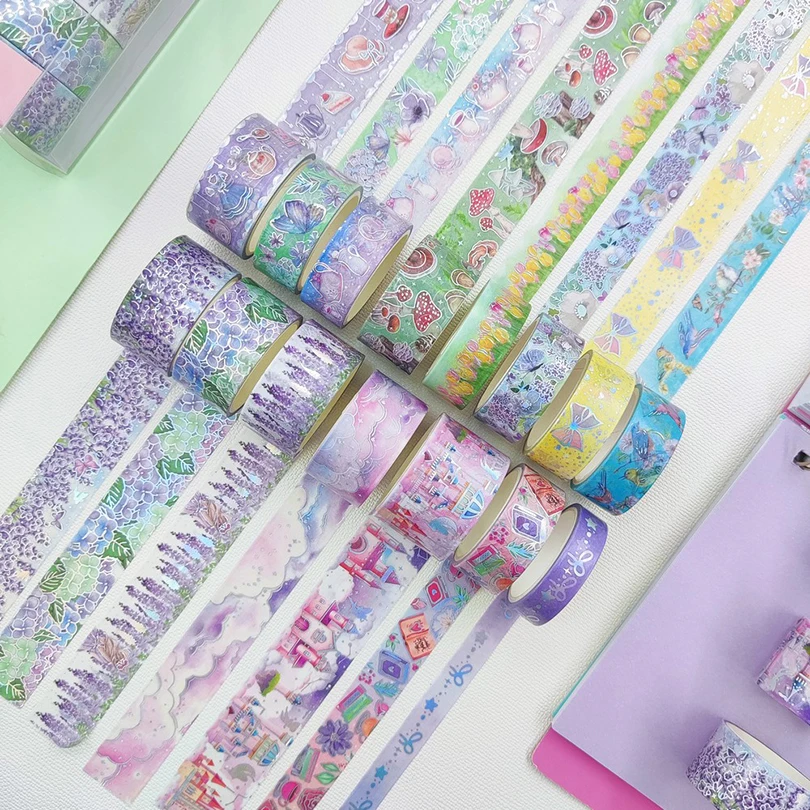 15Pcs Silver Foil Washi Tape Set Journal Supplies Clouds Masking Tape Scrapbooking Flowers Washitape Decorative Adhesive Tape