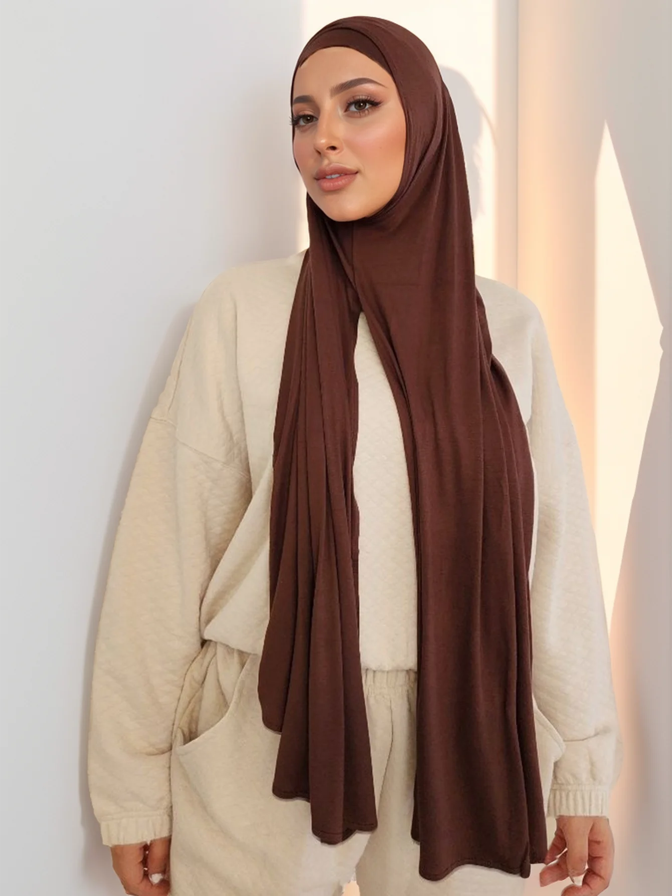 Jersey Premium Hijab instantáneo, bufanda de Jersey elástica de buen punto, envolturas de Malasia, turbante musulmán liso, diadema, chales