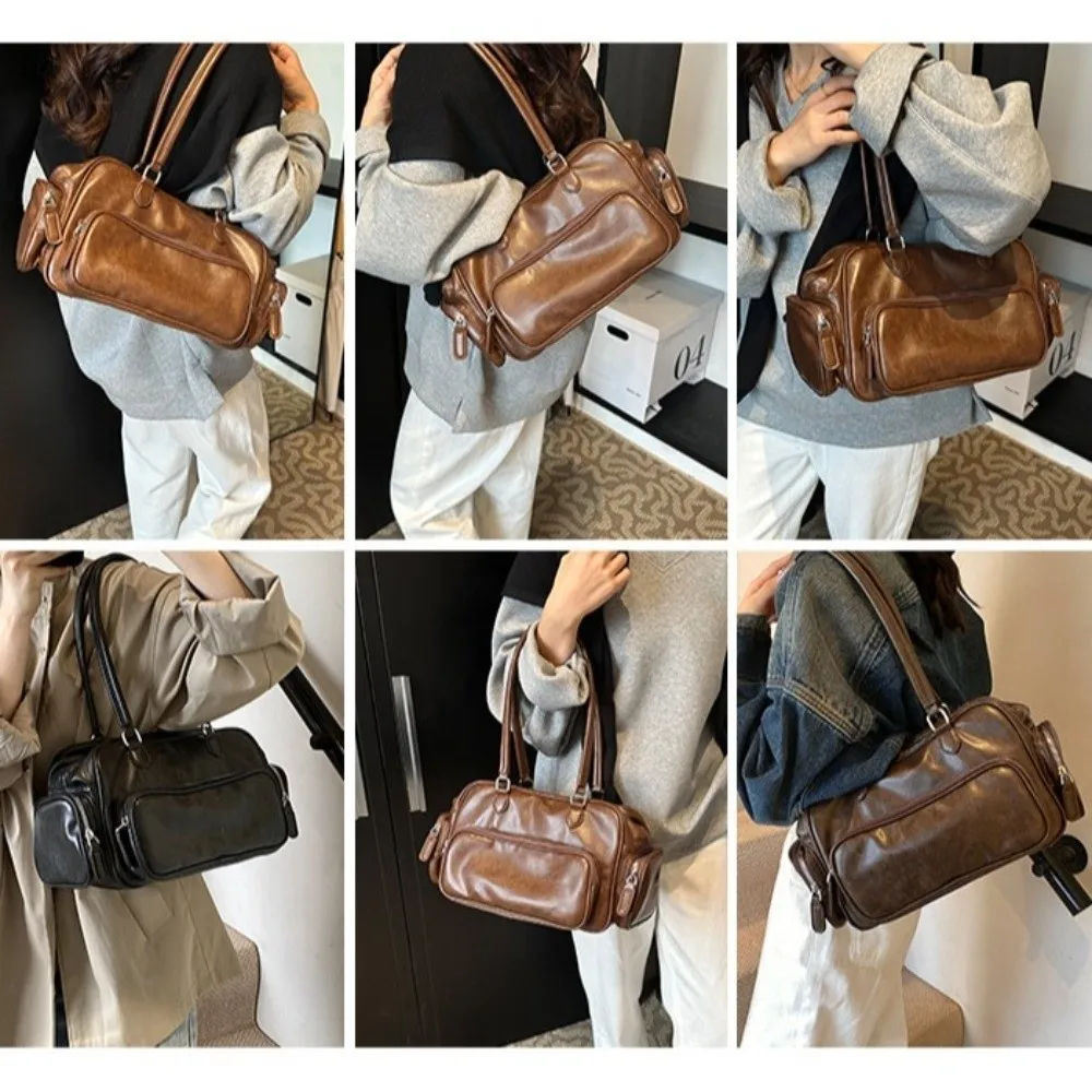 

Multiple Pockets PU Handbag Tote Storage Shoulder Pouch PU Leather Shoulder Bag Large Capacity All-match Messenger Bag Student