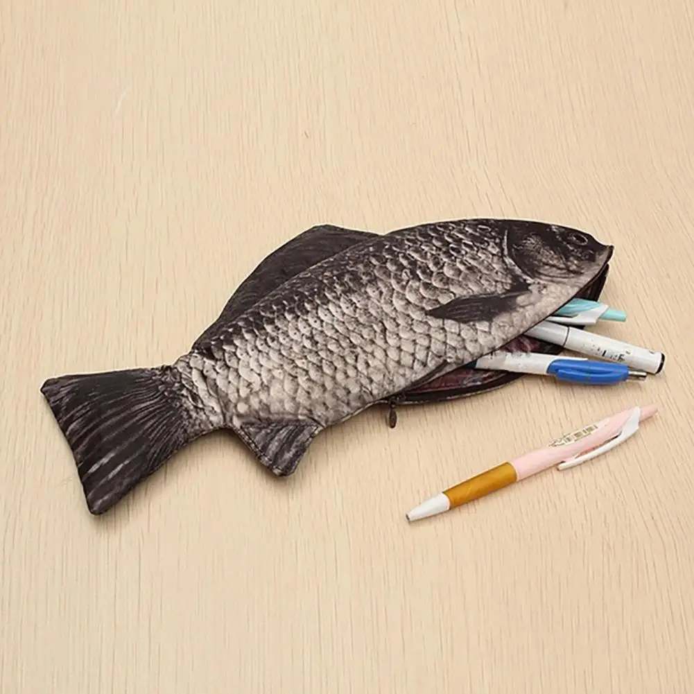 Fish Shape Stationery Case Capacity Simulation Crucian Fish Pen Bag Dust-proof Portable Pencil Stationery Pouch for Boys Girls