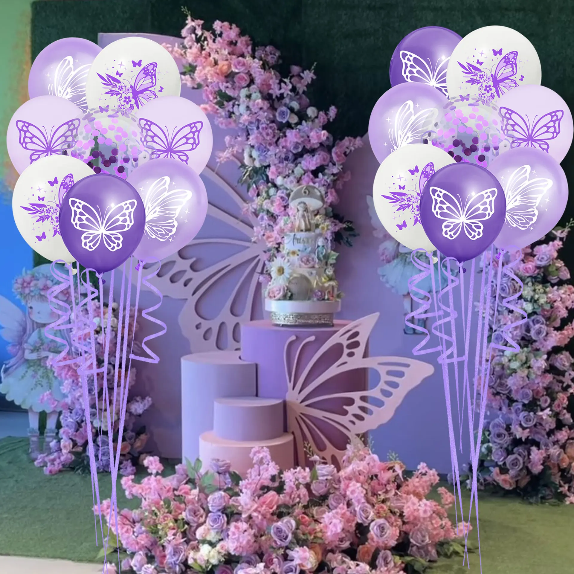 12pcs 12inch Pink Purple Butterfly Latex Balloon Balloon Baby Shower Helium Ball Happy Birthday Wedding Globos