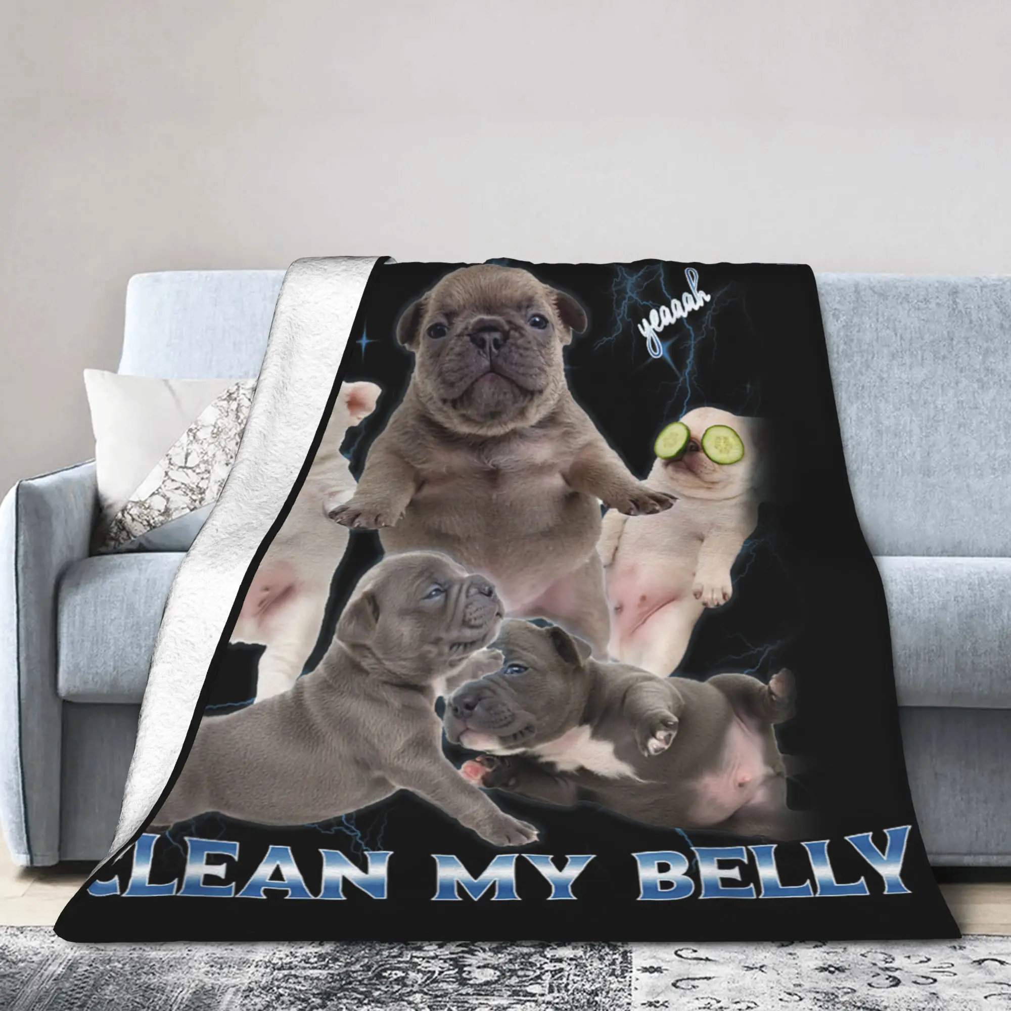Soft Blanket Office Pibble Dog Wash Clean My Belly Meme Throw Blanket  Flannel Bedspread For Couch Chair Fluffy Sofa Bed Cover