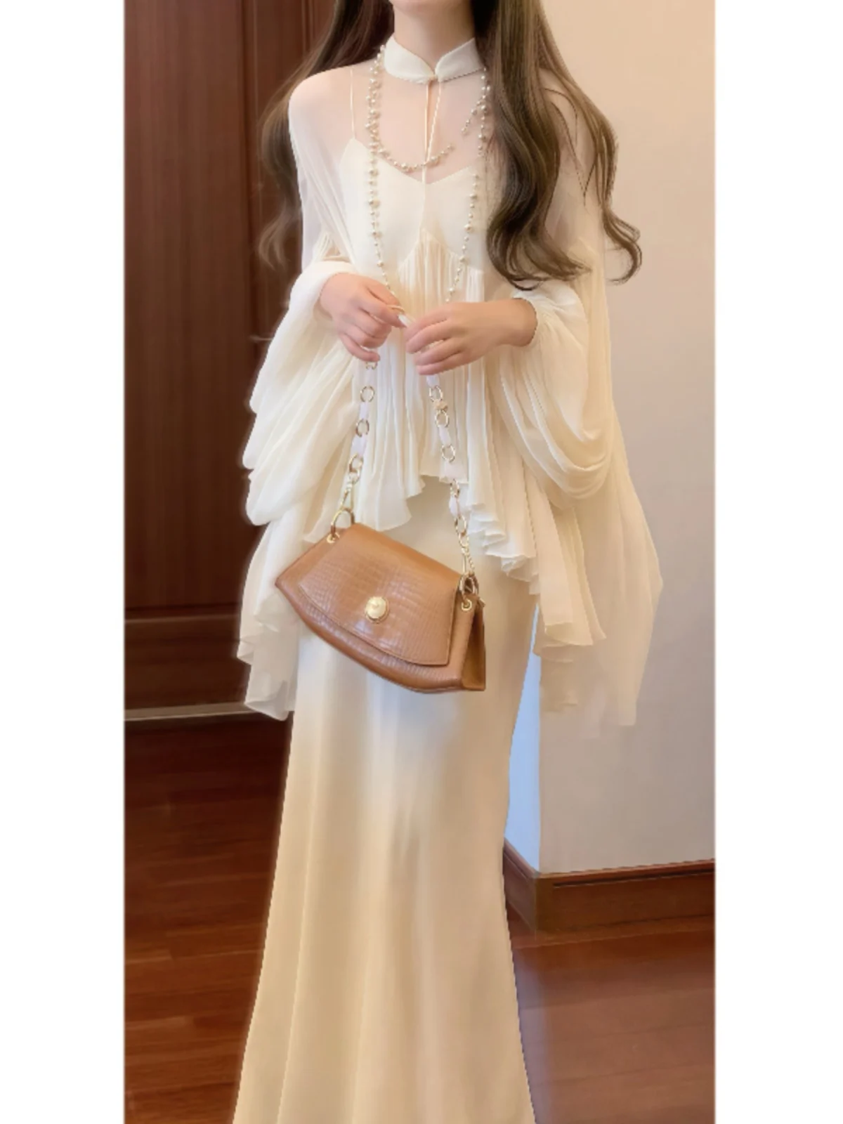 

New Chinese Sle National Trend Set Cool Loose Feeling Strap Dr Stand Collar Top Ele Two Piece Set Skirt Faion Set