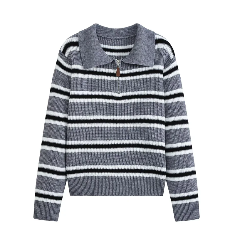 Guobioziy Women's Soft Striped Knit Polo Sweater with Half-Zip Pullover Loose Casual Autumn/Winter Sweater