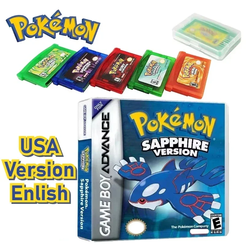 New Pokémon Series Jade Red Leafgreen Ruby Sapphire 5th Edition GBA Game Box, 32-bit Video Game Cartridge, No Manual
