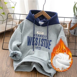 2024 New Autumn Winter Big Kids Boys Hoodies Solid Letter Print Sweatshirt For 4-12 Years Children Sports Casual Pullover Tops