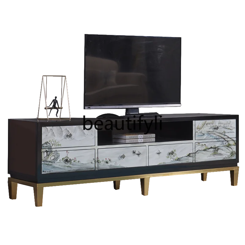 Solid wood plated metal cabinet feet are fully equipped with floor cabinets, post-modern painted coffee table