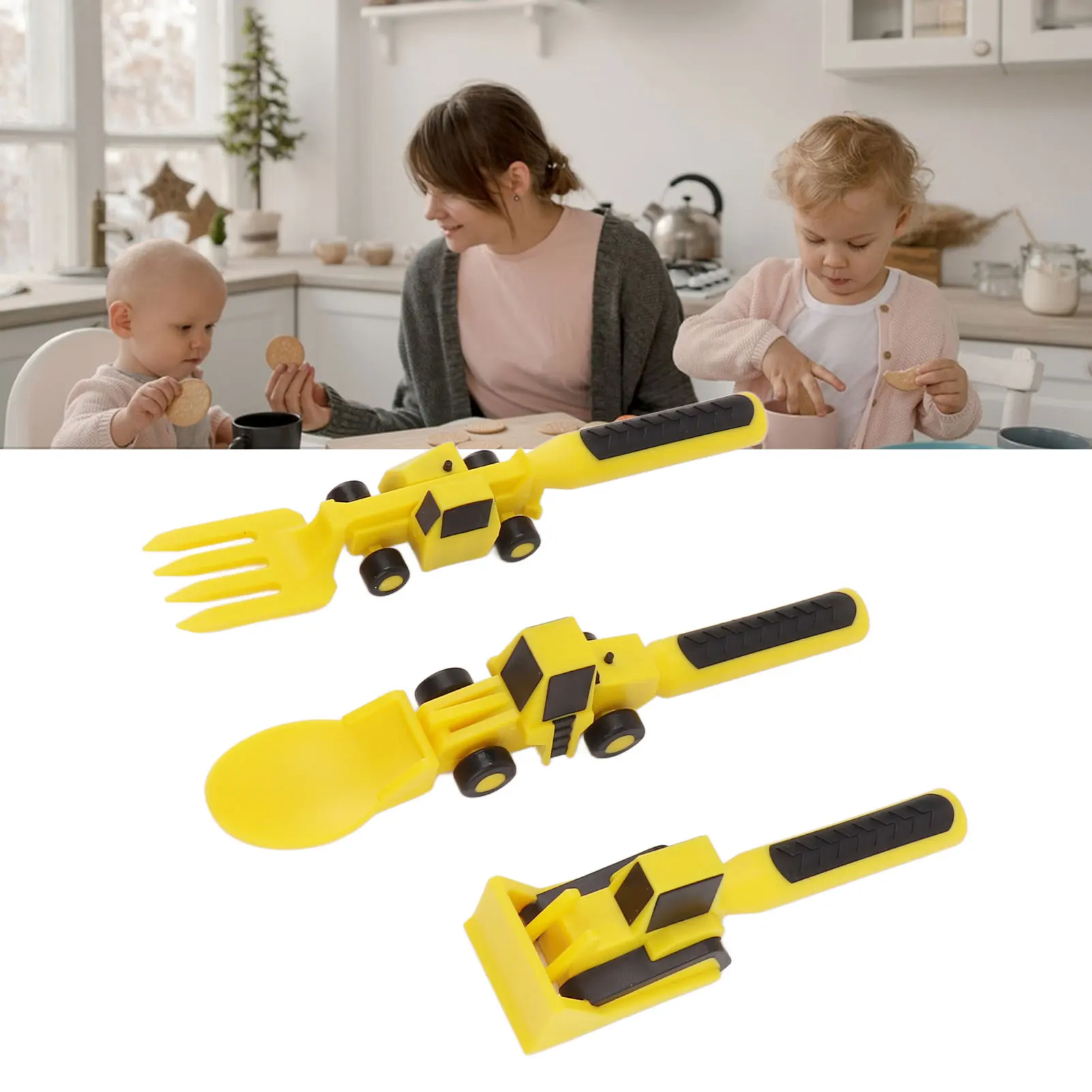Kids Construction Truck Utensil Set Cute Spoon Fork Pusher Saft PP Tableware Gift For Children
