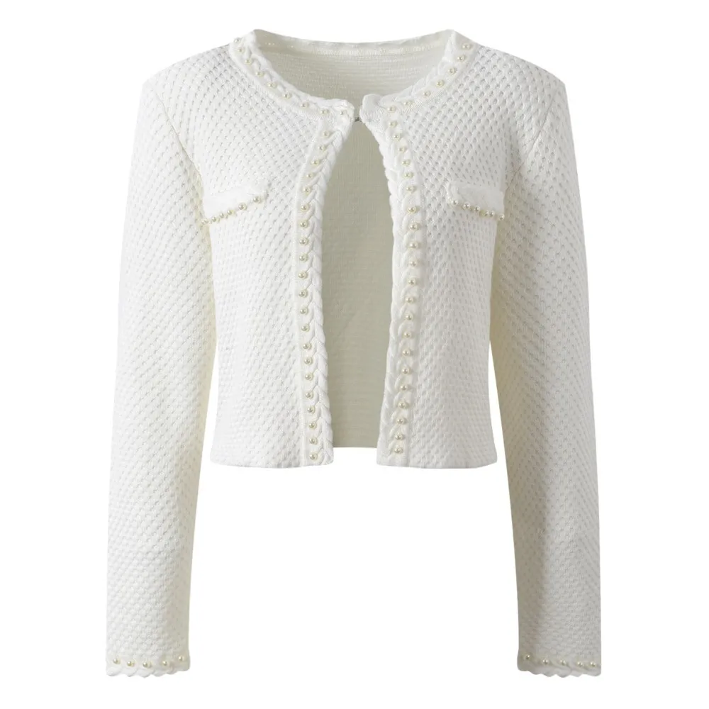 Women's knitted coat 2024 spring/fall new beaded fashion cardigan coat