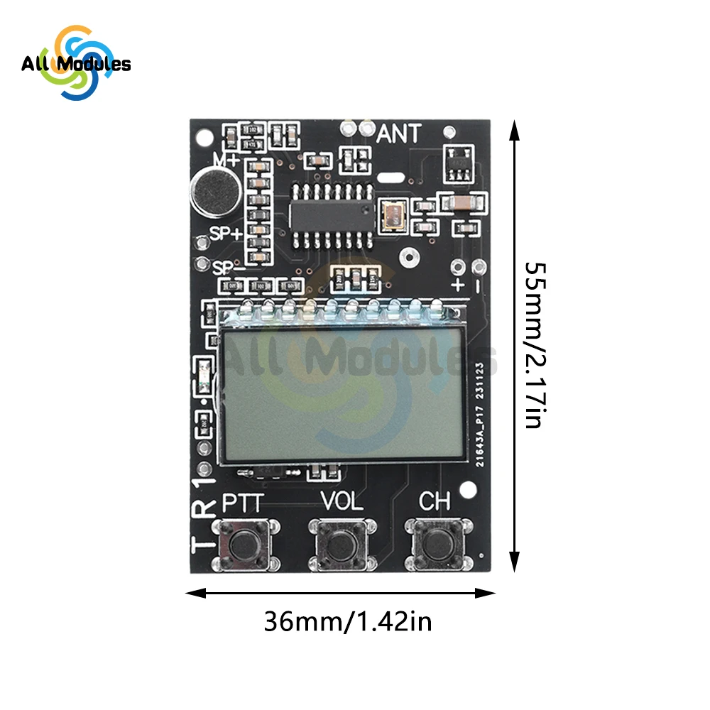 FM Walkie Talkie Circuit Board Transceiver All-in-One Module FM Transmitter Receiver Module 7 Frequency 27-480MHz DC3.3-6V