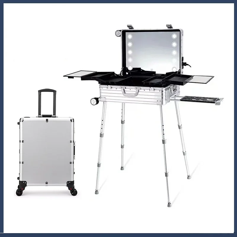 Outdoor Camping Multitool Aluminum Alloy Frame LED Light Bulb Makeup Artist Tool Box 2024 New Tempered Glass Cosmetic Case