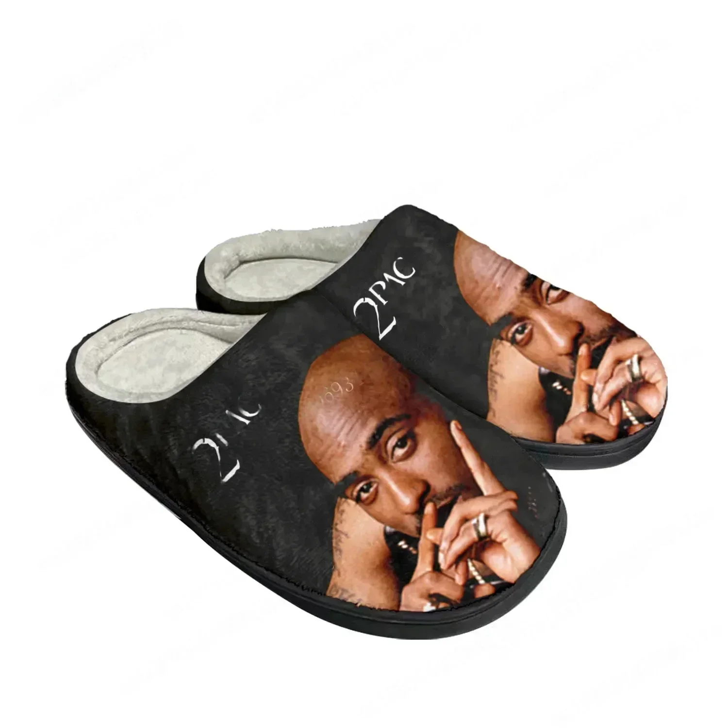 

Тапочки-сабо унисекс 2Pac Hip Hop Rapper Tupac Pop Home Cotton Custom, плюшевые, для дома, теплые, черные