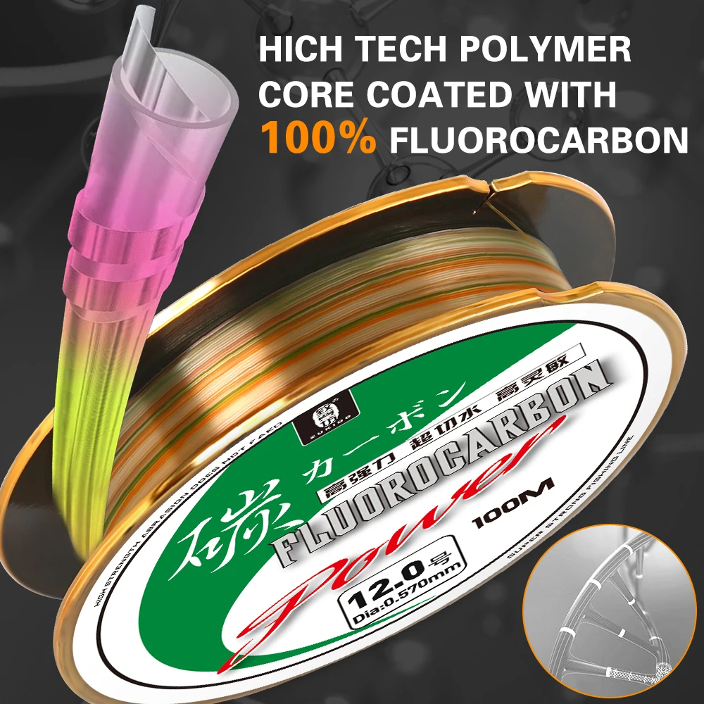 ZUKIBO 100% 100M Fluorocarbon Fishing Line Carp Super Strong Leader Color Carbon Fiber Line Monofilament Saltwater Fishing Line