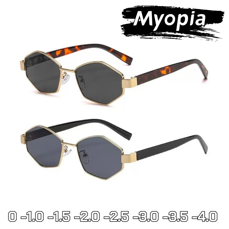 High-end Polygonal UV-resistant Trendy Myopia Sunglasses Men Women Fashion Wear Take Walk The Show Street Photography 0 To -4.0