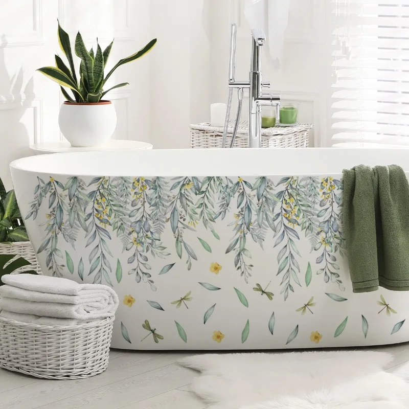 New Green Leaf Flower Vine Bathtub Sticker Living Room Bathroom Bathroom Decorative Sticker Self-adhesive Wall Sticker