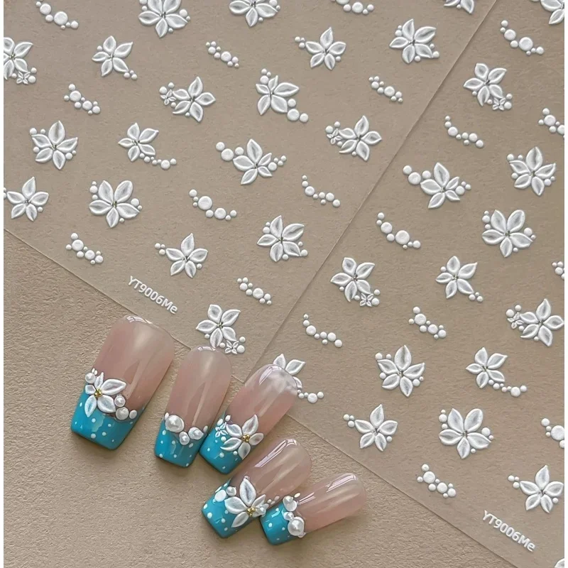 Five Petal Blossom Nail Sticker Mini Pearl Bubble French 3D Embossed Embellishment Flowers Self-adhesive Nail Stickers DIY