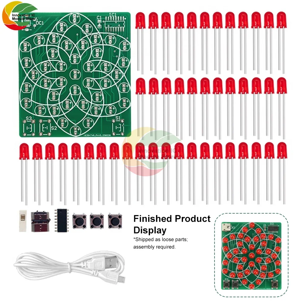 DC 4-5V Pattern Electronic Windmill 43LED Flow Light Kit Fun DIY Electronic Production Skills Training Parts Micro USB Interface