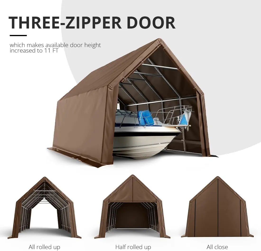 13' x 20' x 12' Duty Anti-Snow Carport voor full-size vrachtwagen en boot, buiten instant shelter met versterkte grondstangen-bruin