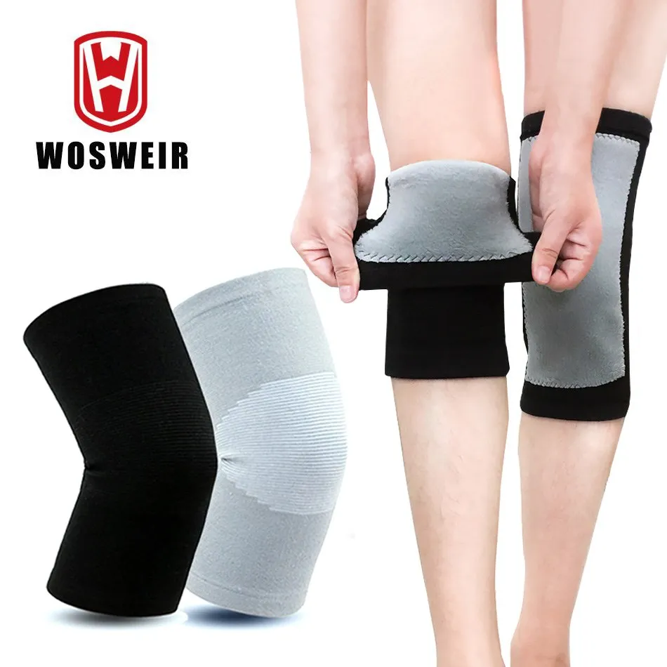 WOSWEIR 1 Pair Winter Warm Knee Pads Bamboo Charcoal Protective Gear for Women Old Men Kneepad Support for Spring Running