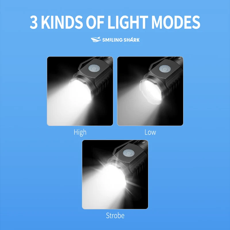 1PC SMILINGSHARK SD5394 LED Pocket Flashlight USB Rechargeable Flashlight Super Bright 3Modes Flashlight Suitable for Outdoor