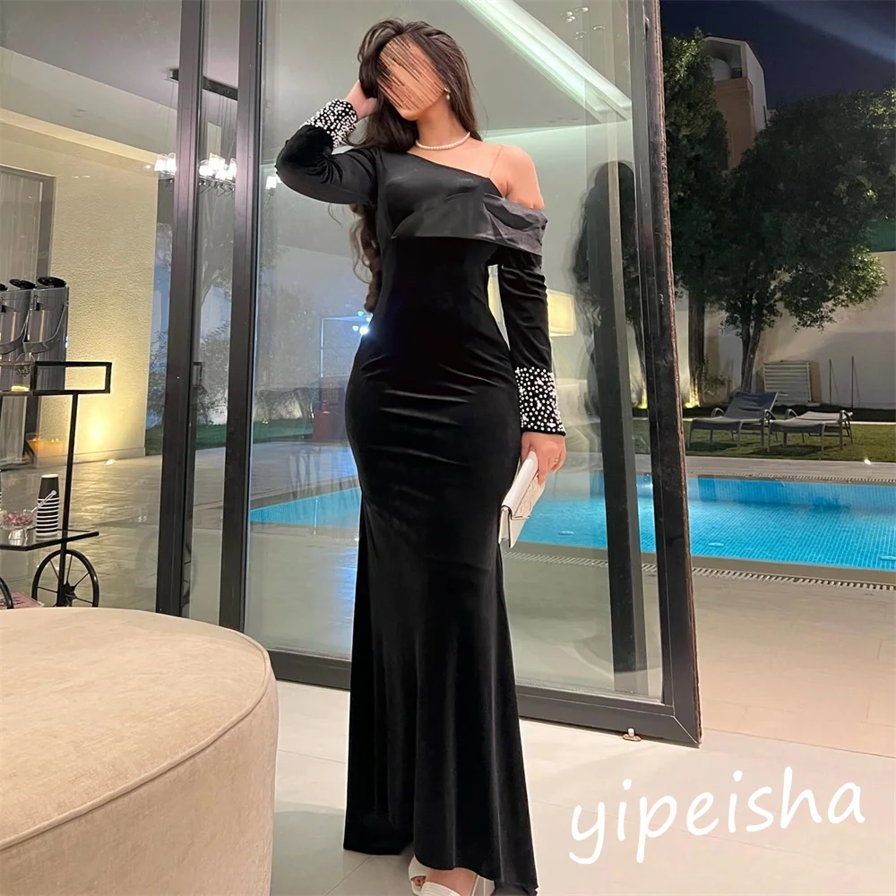 Evening  Ball  Saudi Arabia  Velour Beading Beach Mermaid One-shoulder Bespoke Occasion Gown Long es 