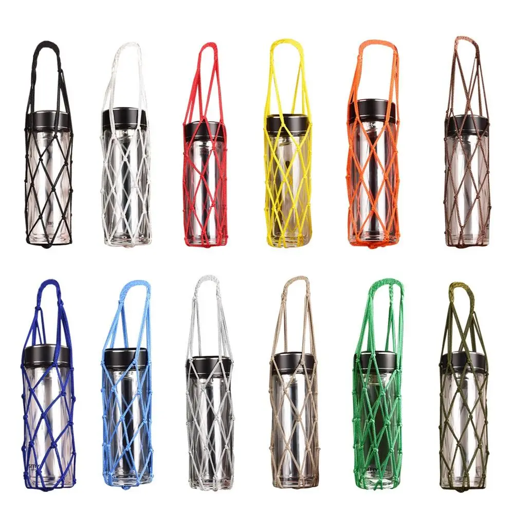 Cartoon Hand Woven Water Cup Mesh Bag Weave Nylon Material Cup Sleeve Can Be Suspended Manual Cup Accessories Water Cup Cover