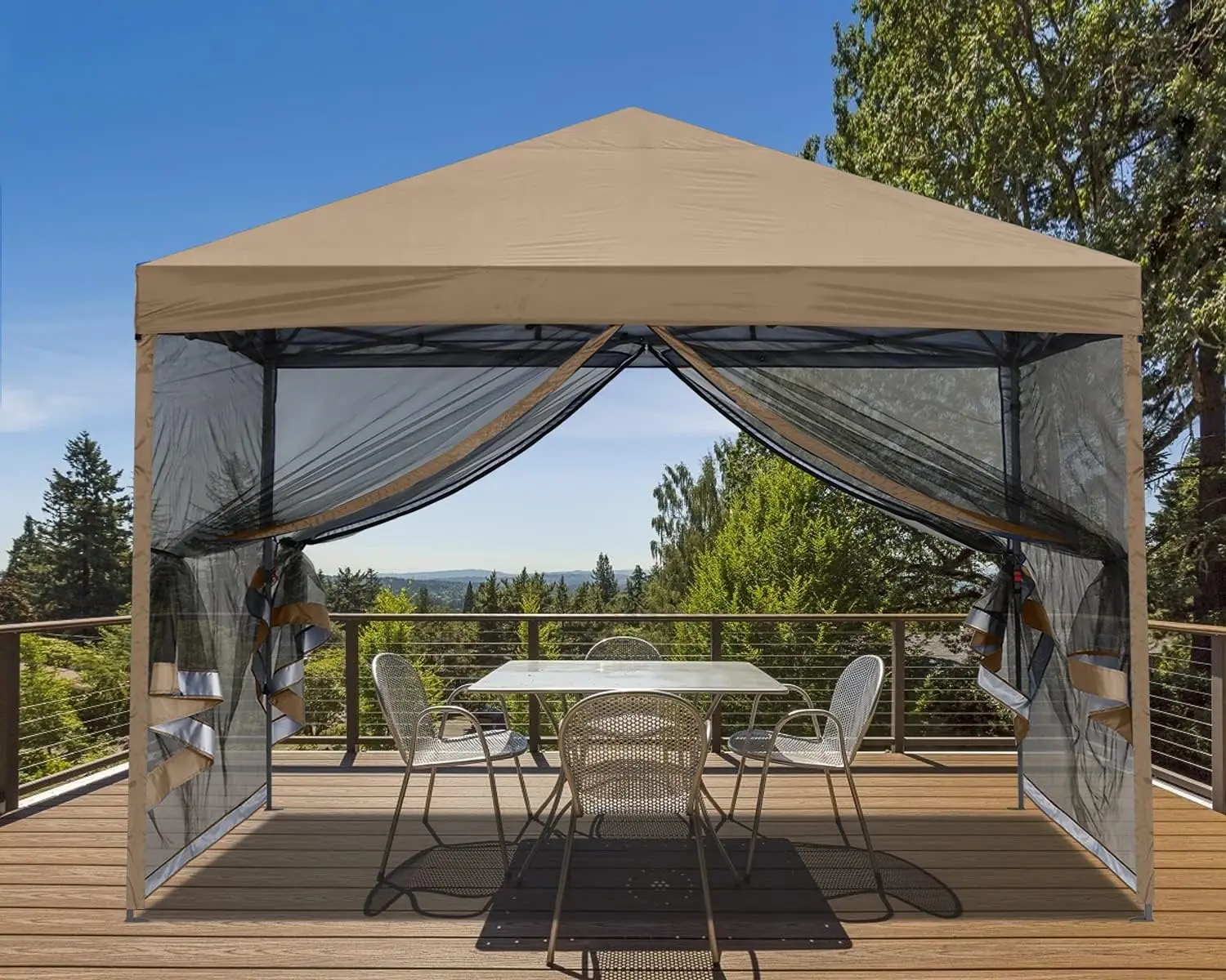 Outdoor Canopy, Khaki Color, Quick Setup, with Netting Screen Walls
