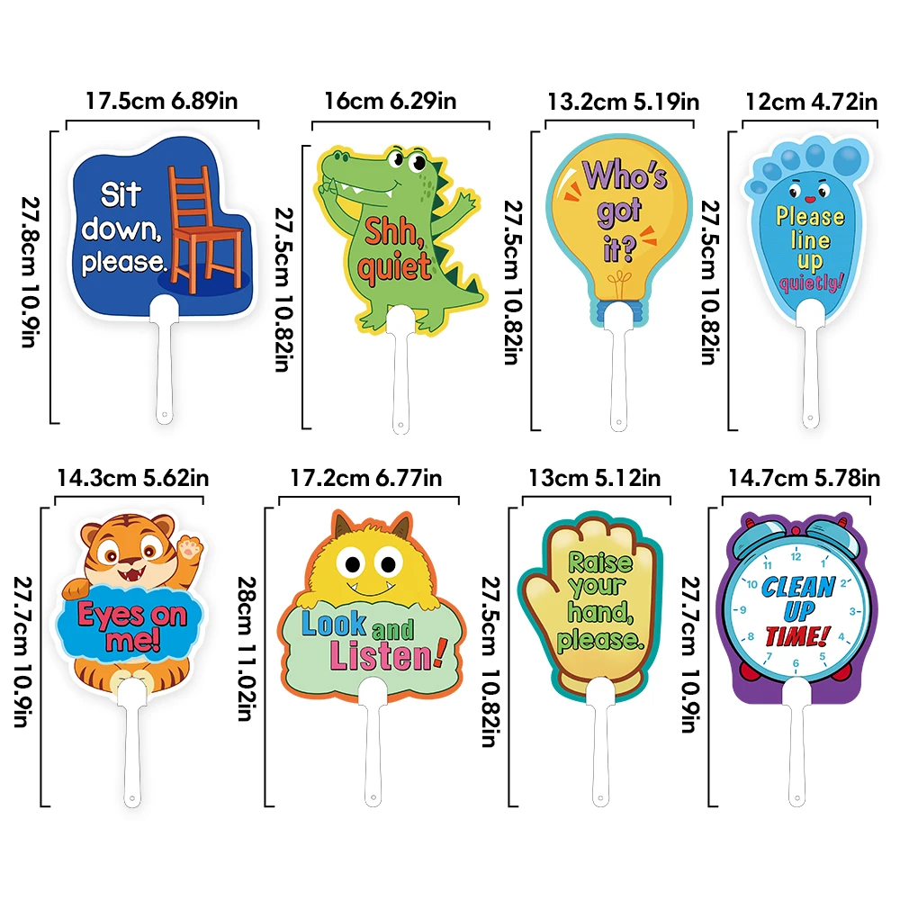 8Pcs Manage Your Class Signs Management Paddles Teacher Action Directions Handheld Board Hand Held Fans Teaching Aids Montessori