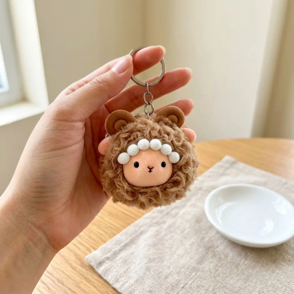 Portable Soft Fluffy Plush Lamb Keychain Colorful Curly Sheep Doll Keyring Toy Sheep Figure Cute Small Animal Bag Charm Women