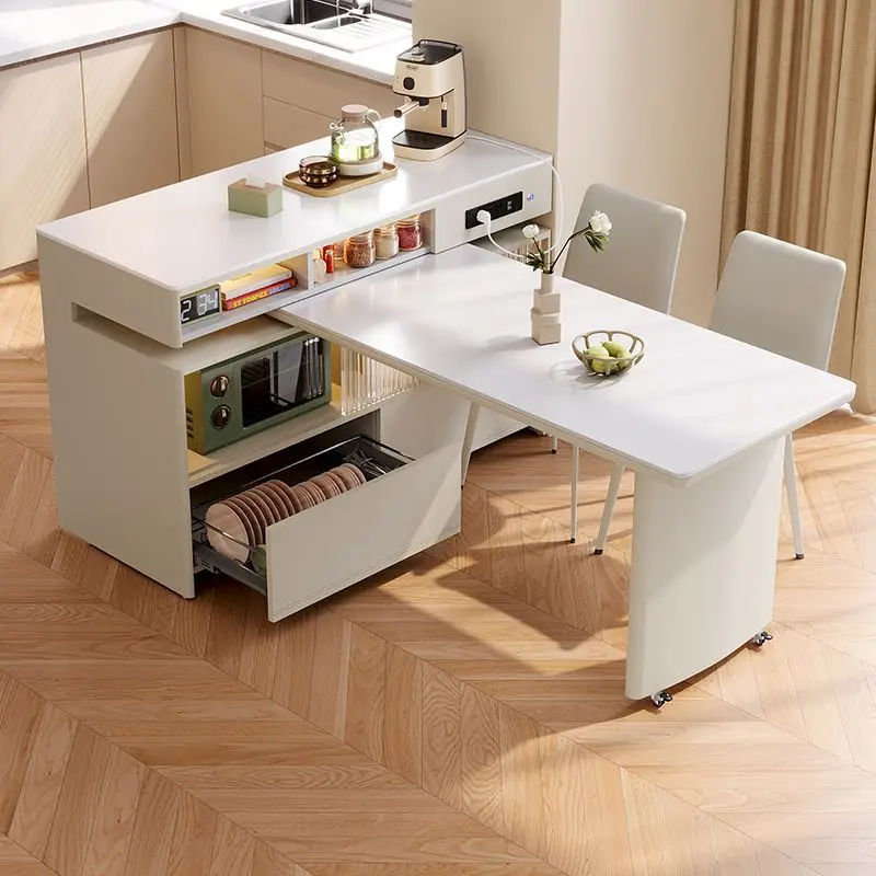 

Cream wind, rotating, retractable, mobile island, dining table, household, kitchen, retractable