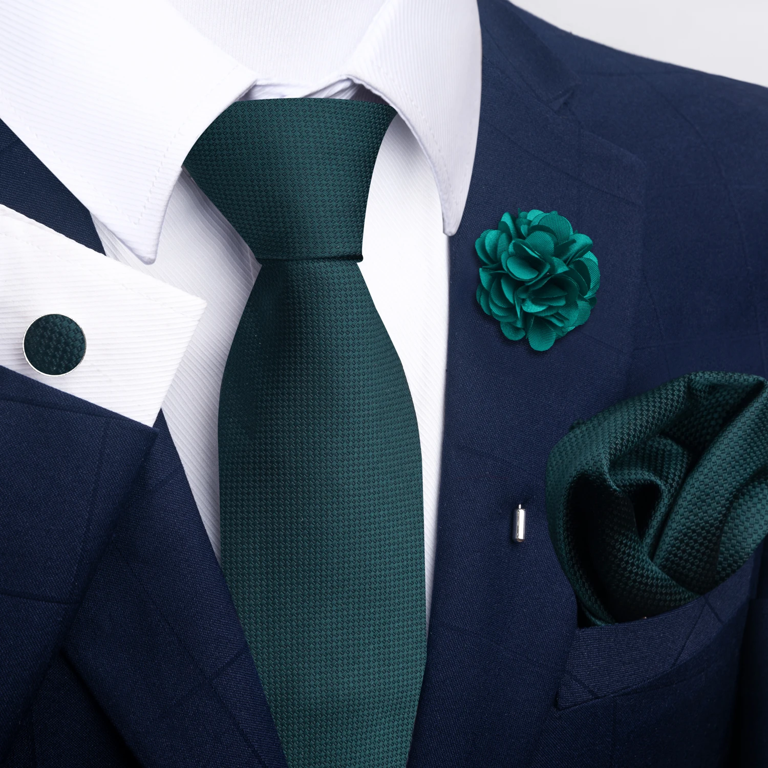 Marchio di moda lussuoso verde floreale cravatta tascabile gemelli quadrati spilla set accessori per abiti da uomo regalo di compleanno