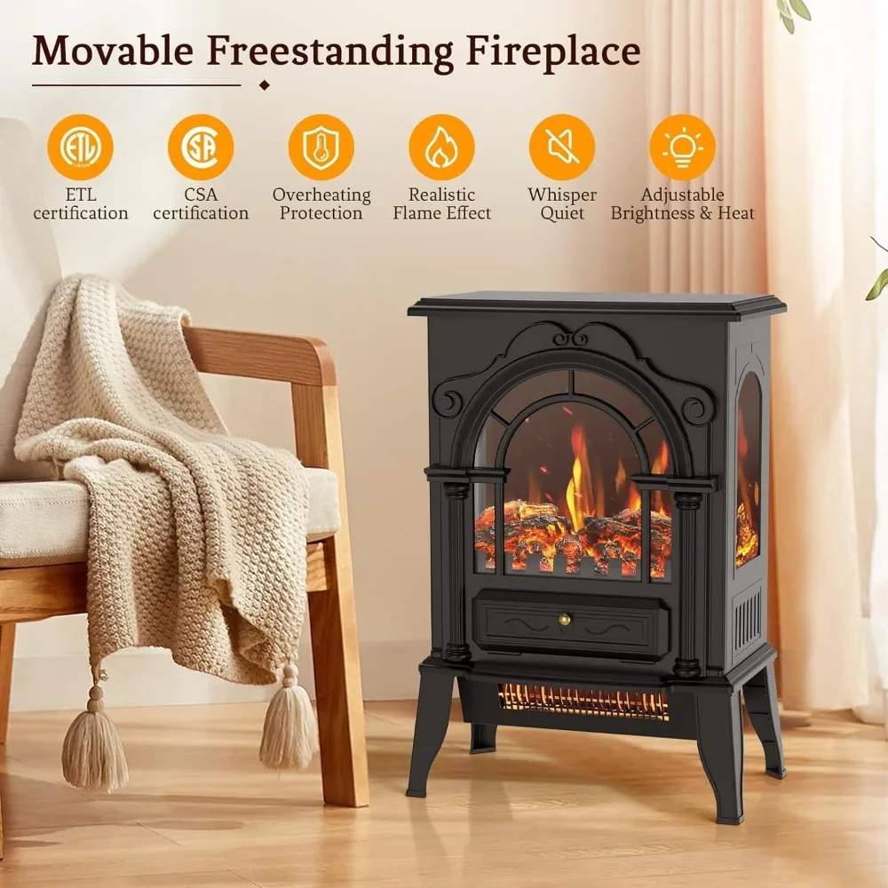 مدفأة كهربائية قائمة بذاتها مقاس 22 بوصة مع تأثير لهب ثلاثي الأبعاد، معتمدة من CSA، وترموستات 1000 وات/1500 وات، وحماية من الحرارة الزائدة #2