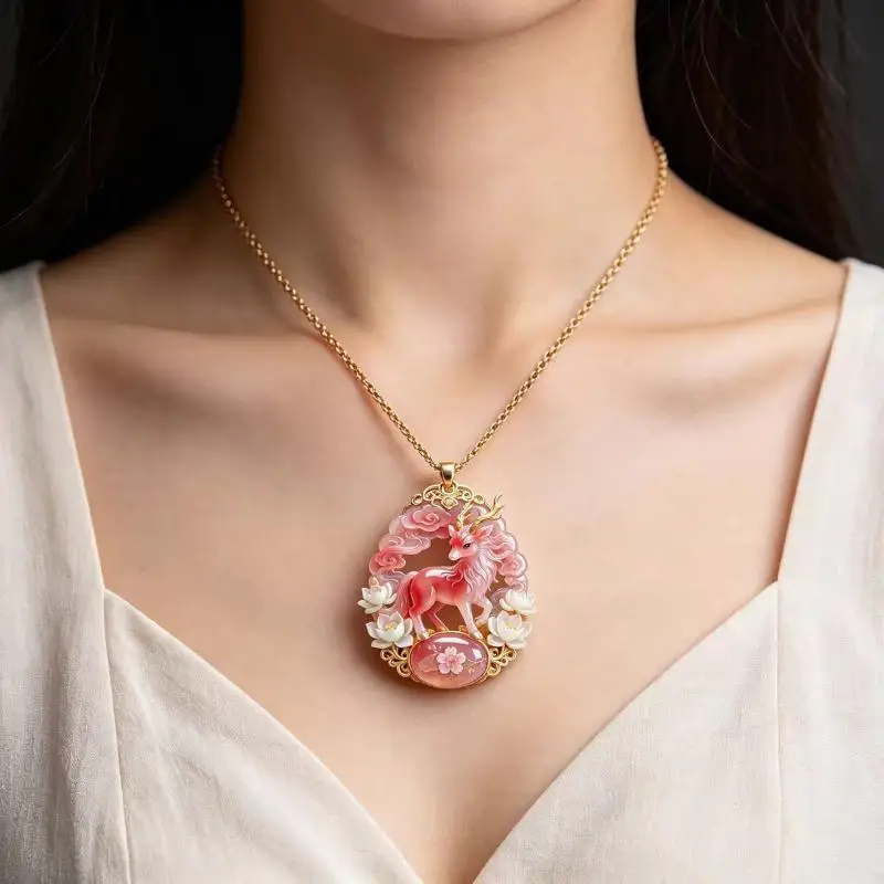 Luxury Minimalist Deer Pendant Necklace Cable Chain Chinese Style Lucky Guardian Animal Jewelry Gift For Women Friend