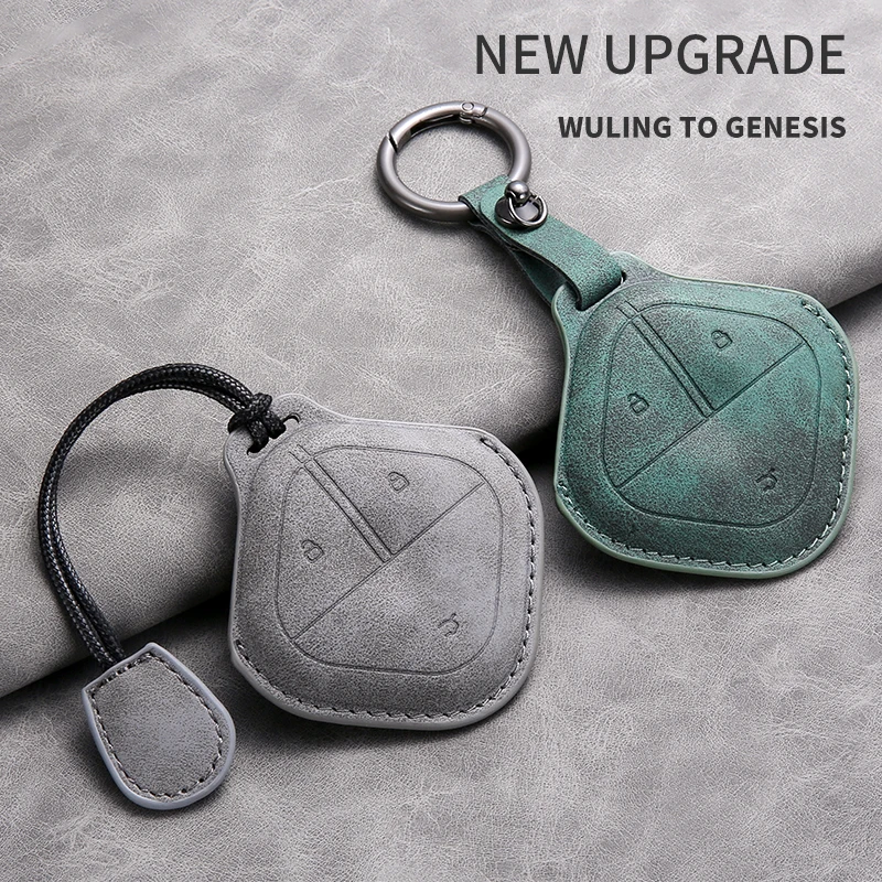 

Leather Car Key Case Cover Shell for SGMW Wuling BINGO Airev 2023 for Baojun Kiwi EV Remote Car Key Keychian Accessories