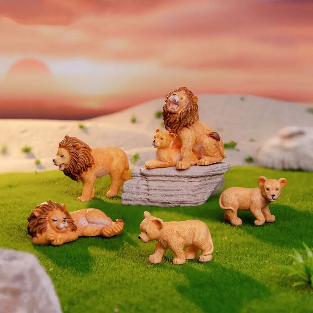 Resin Cartoon Lion Figurines Creative Brown Fairy Garden Mini Knickknacks Toy Bonsai Ornament Miniature Lioness Statue