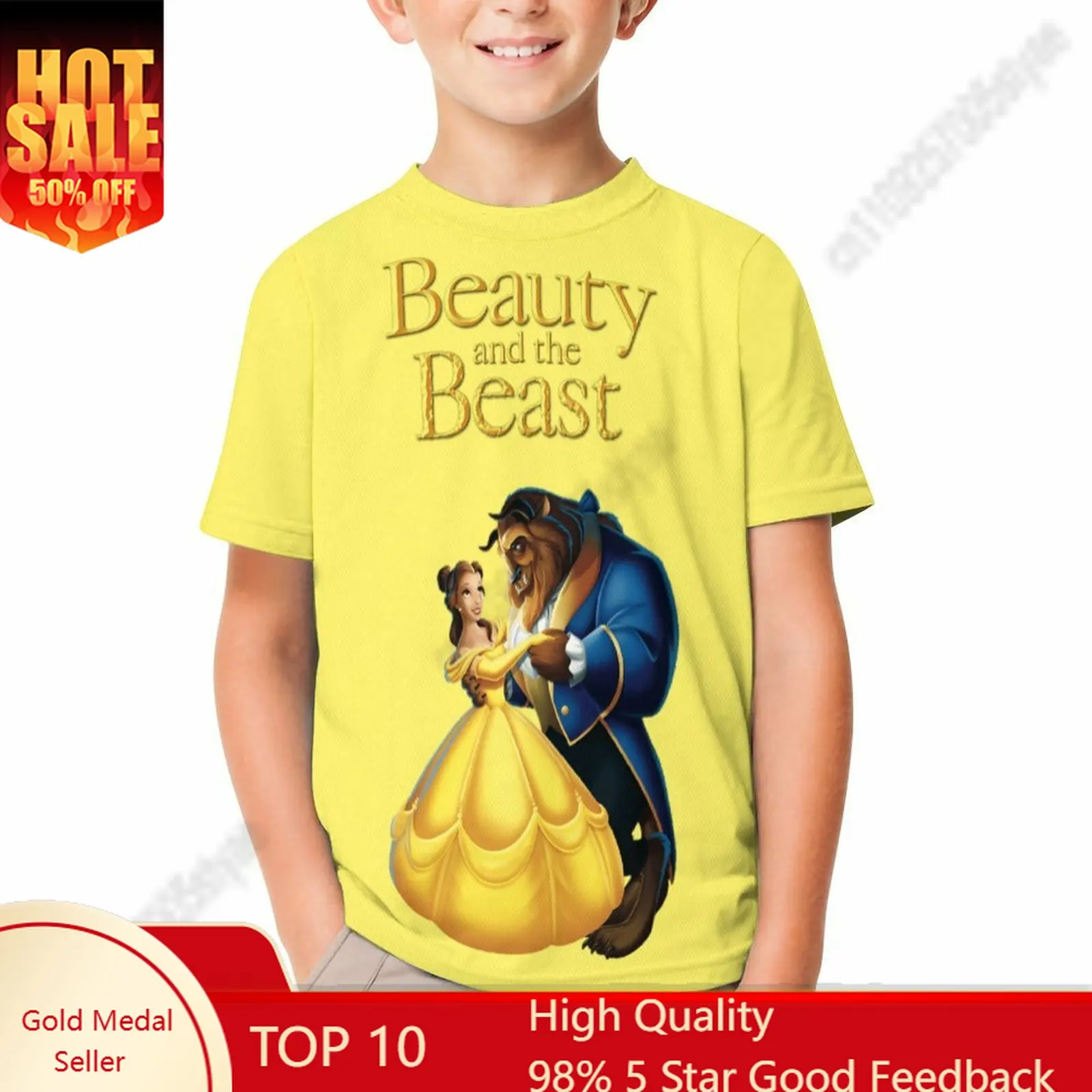 

Beauty And The Beast T Shirt Boy Girl Short Sleeve Print Fashionable Cute Casual Cotton TShirt Crew Neck Children Child Tee