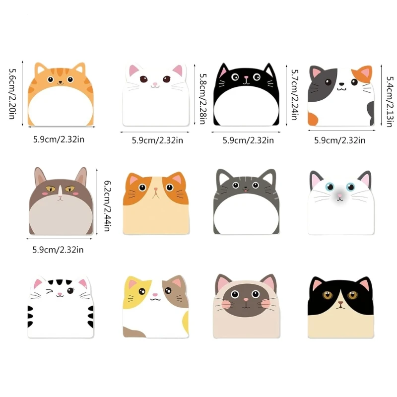 12Pcs Sticky Note Paper Cartoon Cats Note Paper Pocket Writing Pad Ashesive Memo Pad Unlined Note Paper 30 Sheets/Pad