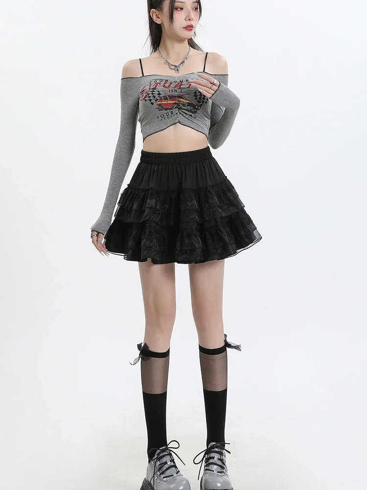 New Mesh Super Fairy Lolita Sweet Hot Skirt High Waist Lace Cake Mini Y2k Skirt