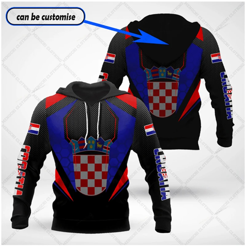 Trend Croatia Flag National Emblem 3D Harajuku Print Vintage Fashion Men Sports Outdoor Leisure Daily Loose Comfortable Hoodie