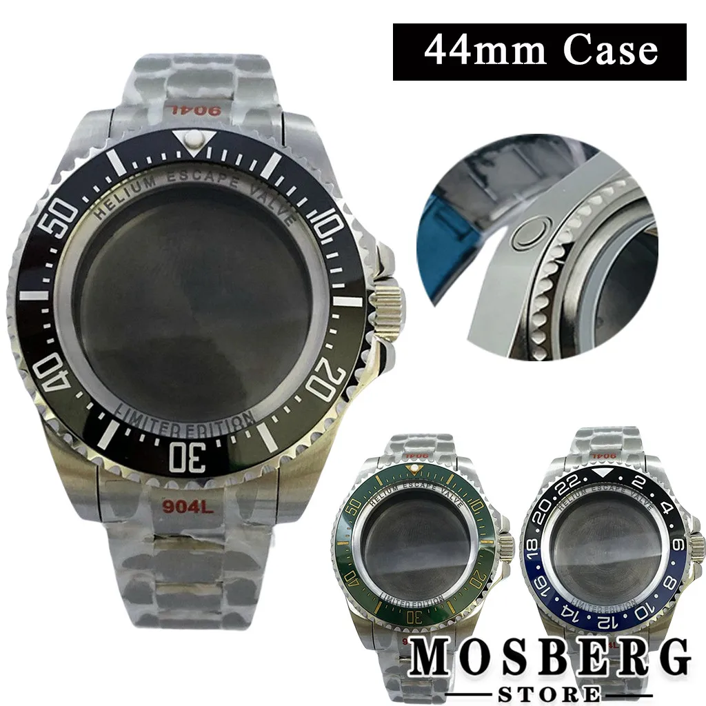 44mm Watch Case Solid 904L Stainless Steel Sapphire Glass For NH35 NH36 ETA2836 Miyota8205 8215 821A ETA2824 PT5000 Movement