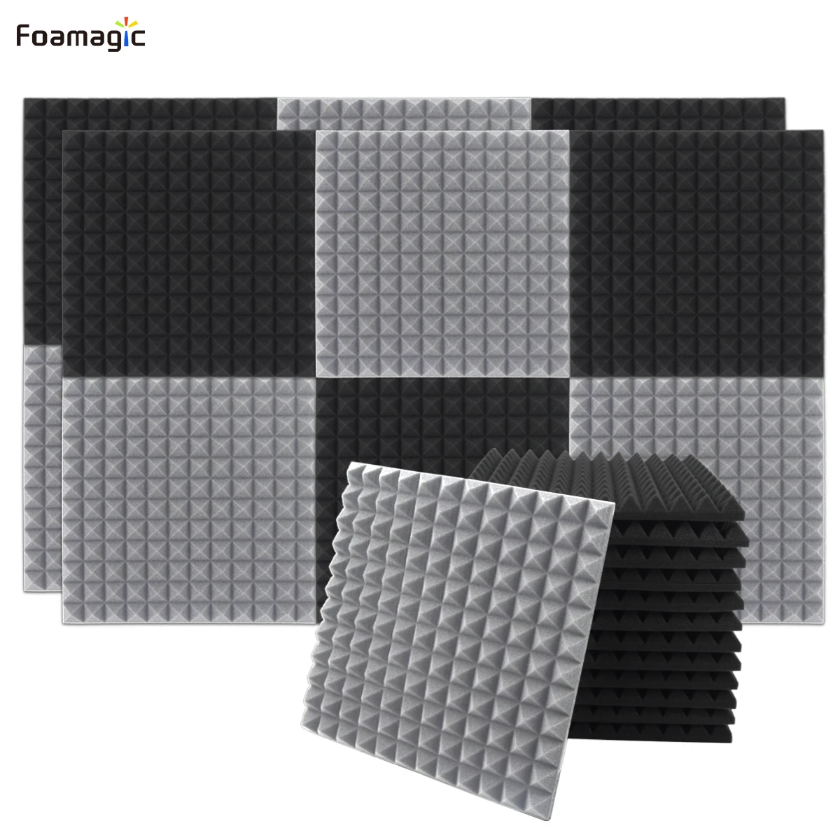 

12 Pack High Density Acoustic Foam Wall Panels Pyramid Shape Double Sided Adhesive Tape Sound Absorbing Acoustic Panels