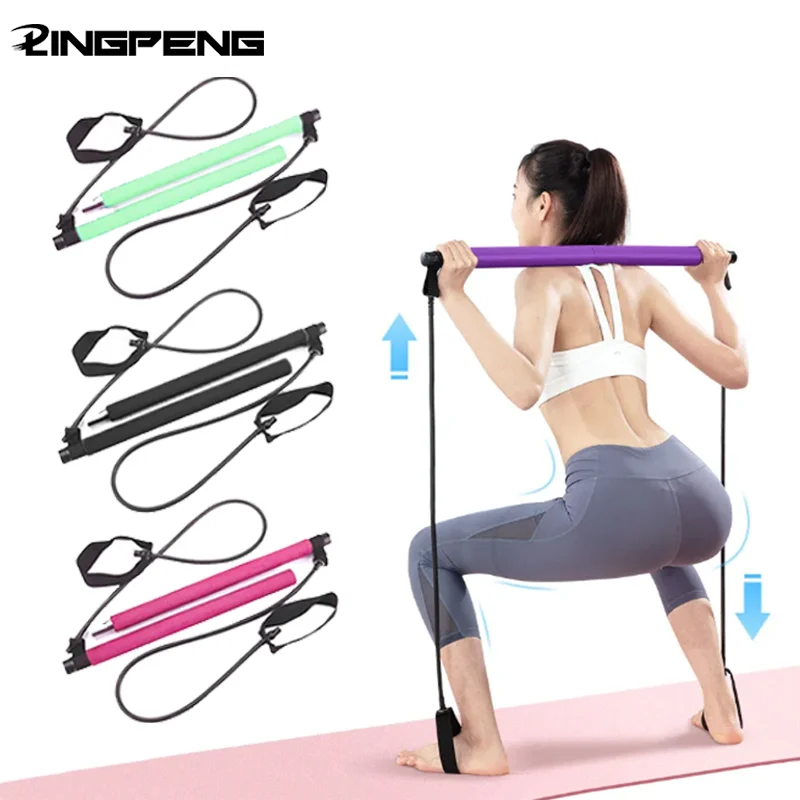Multifunctional Pilates Bar with Yoga Chest Expansion Tension Rope Elastic Stretching Belt Fitness Back Trainer for Home Gym